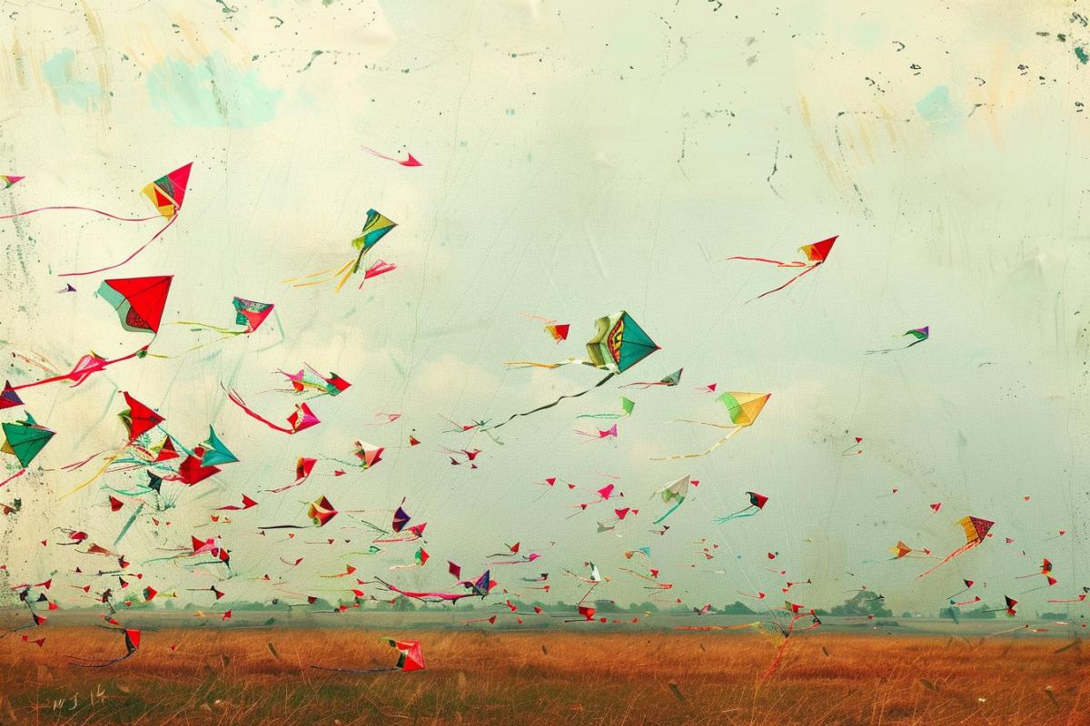 Lots of kites. Show their beauty, elegance and lightness in comparison to each other
