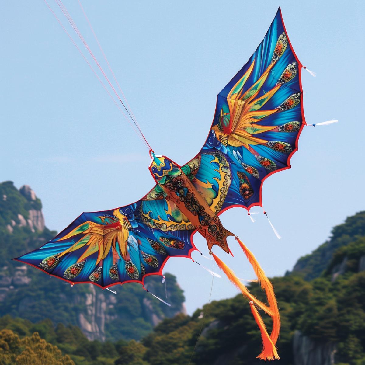 An incredibly beautiful Chinese-style kite soars in the air