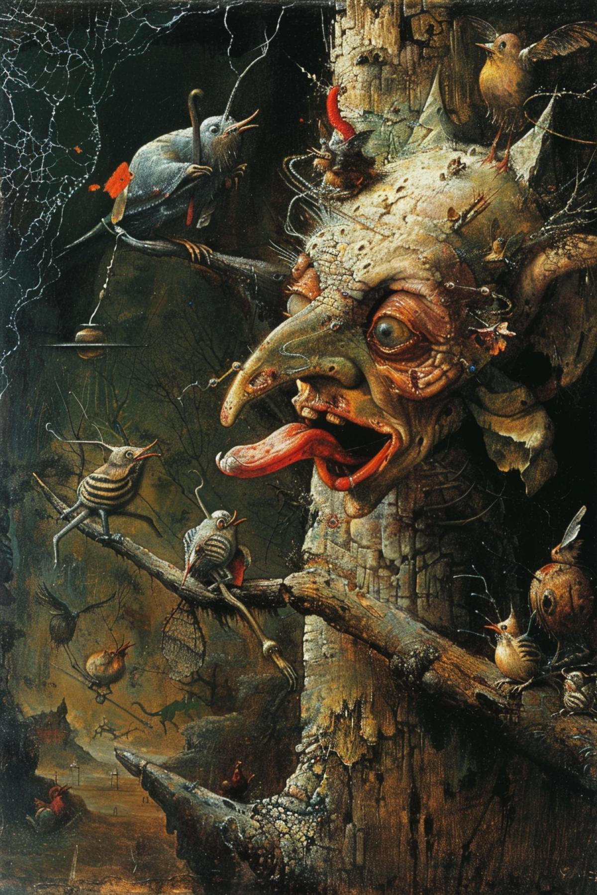 Life is , a series of painful and sweet trials, strange monsters laugh at you and there is no hope 21st century Hieronymus Bosch art
