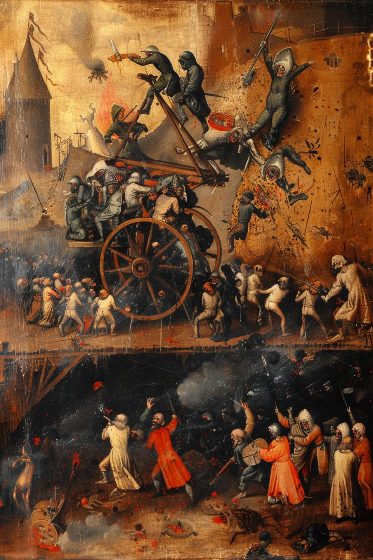Death is joyfully now reaping a large harvest, the unfortunate, armed to the teeth with the most modern weapons, are dying in the hundreds for no damn reason, and the media, you know, are mocking freaks and idiots 21st century Hieronymus Bosch art