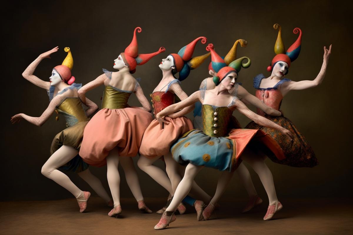 You need to create an image of polka dancers that are inspired by the works of a Dutch Renaissance artist. Hieronymus Bosch