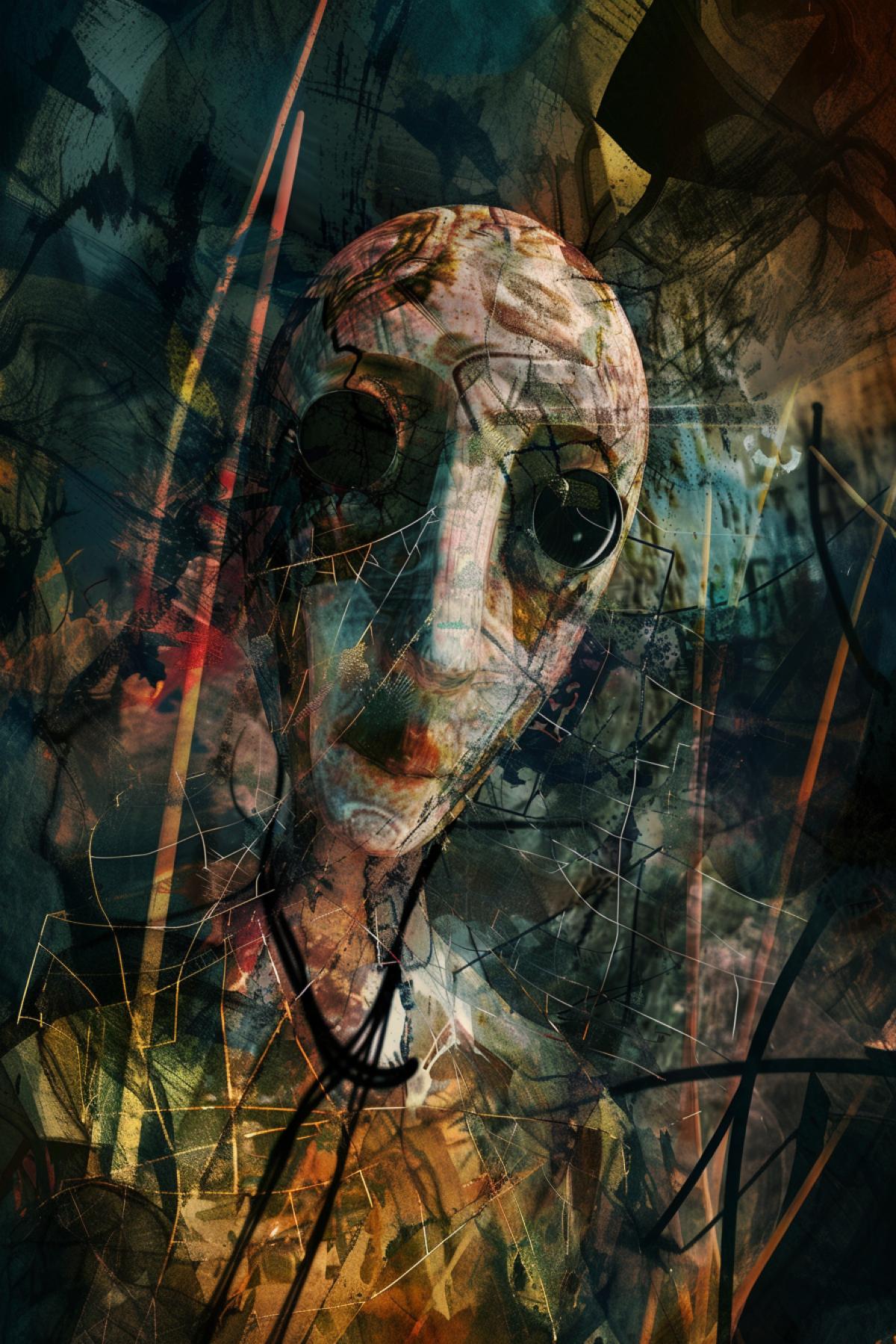 In the style of Hieronymus Bosch, a mentally ill person, flickering, virtual world artwork