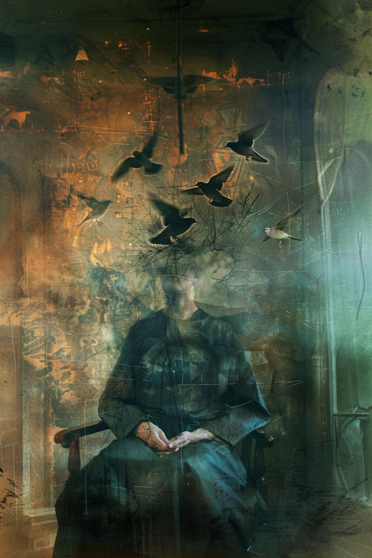 In the style of Hieronymus Bosch, a mentally ill person, flickering, virtual world artwork