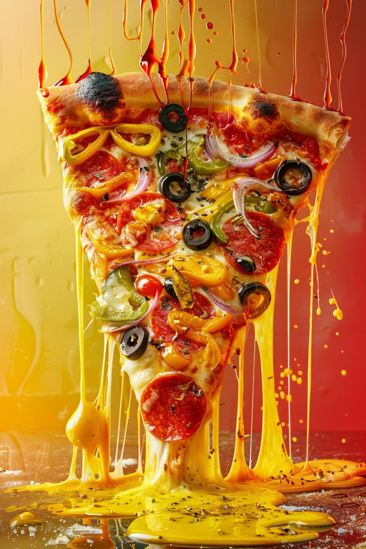Creative pizza advertising, delicious colors, madness, masterpiece