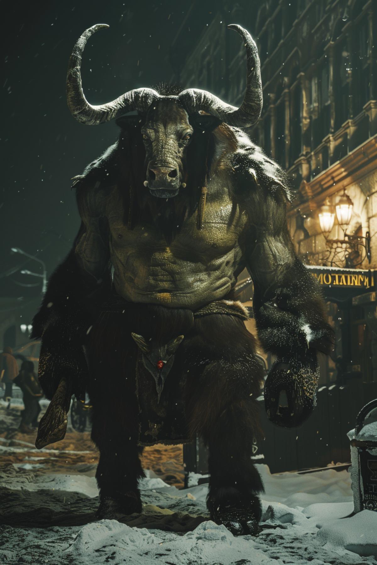 Minotaur in Russia, dramatic lighting, realistic, HD mod