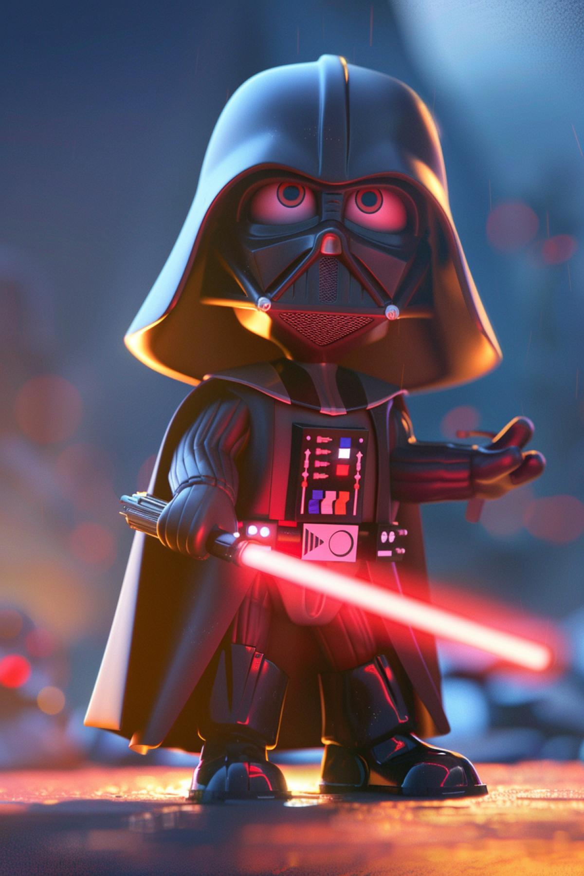 Dramatic scene, Darth Vader, caricature, airbrush style of Disney Infinity