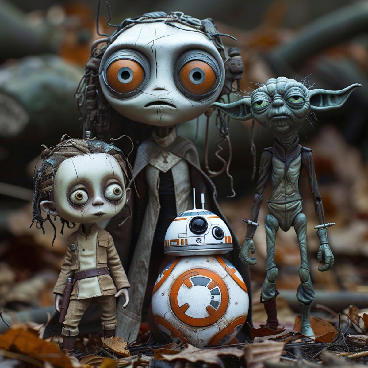 Star Wars action figures in the style of a tim burton movie