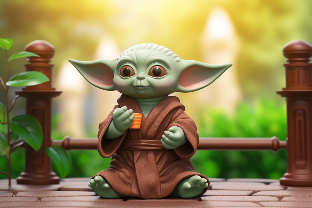 Meditating Master Yoda levitating against the background of the forest in the lotus 4k, Star Wars