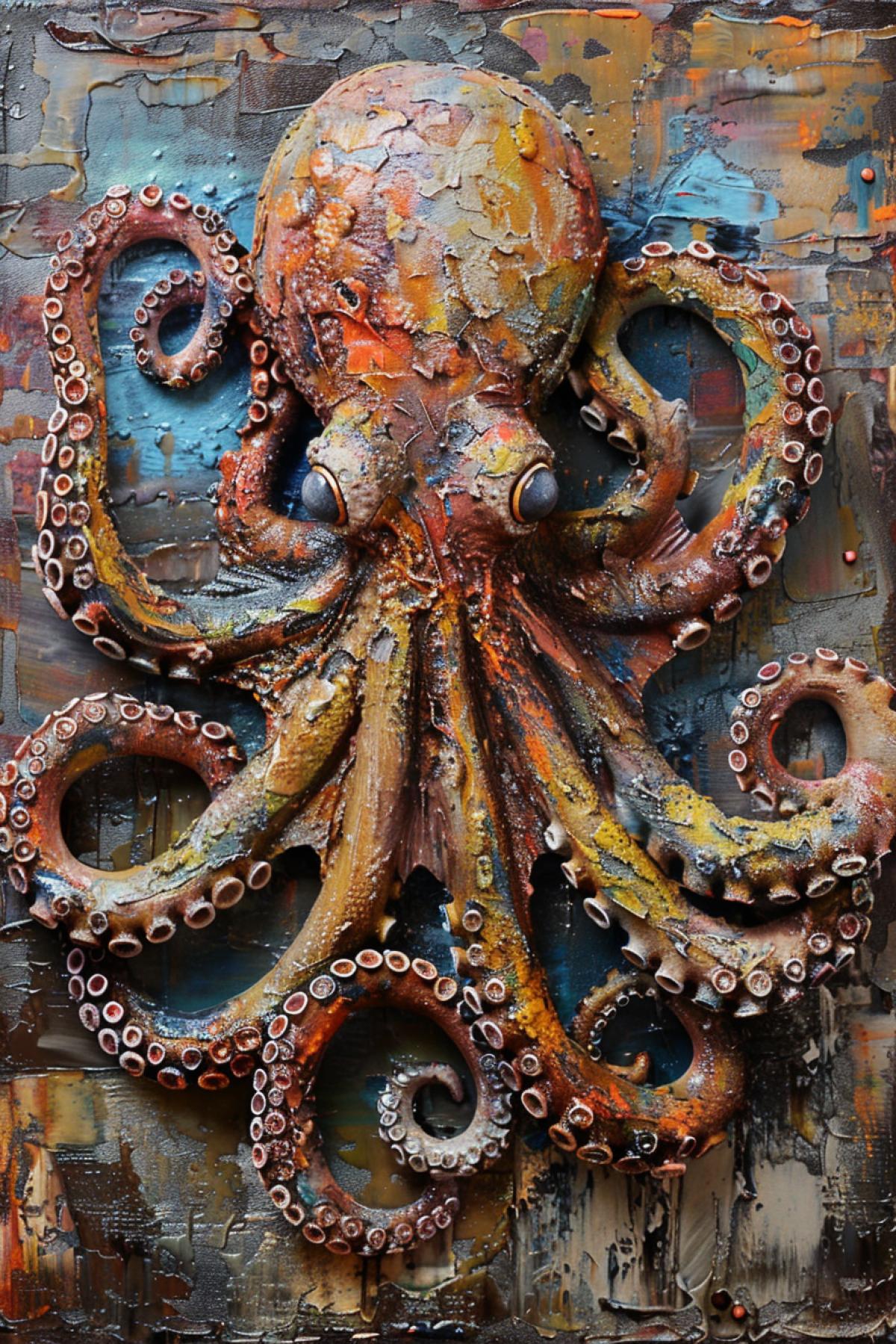 metallic octopus, masterpiece, painting