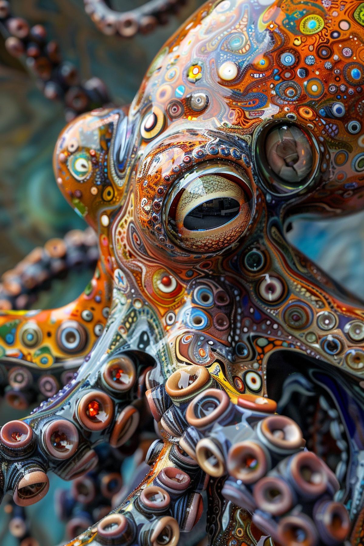Octopus, maximalism, psychedelic, flickering, parallel world