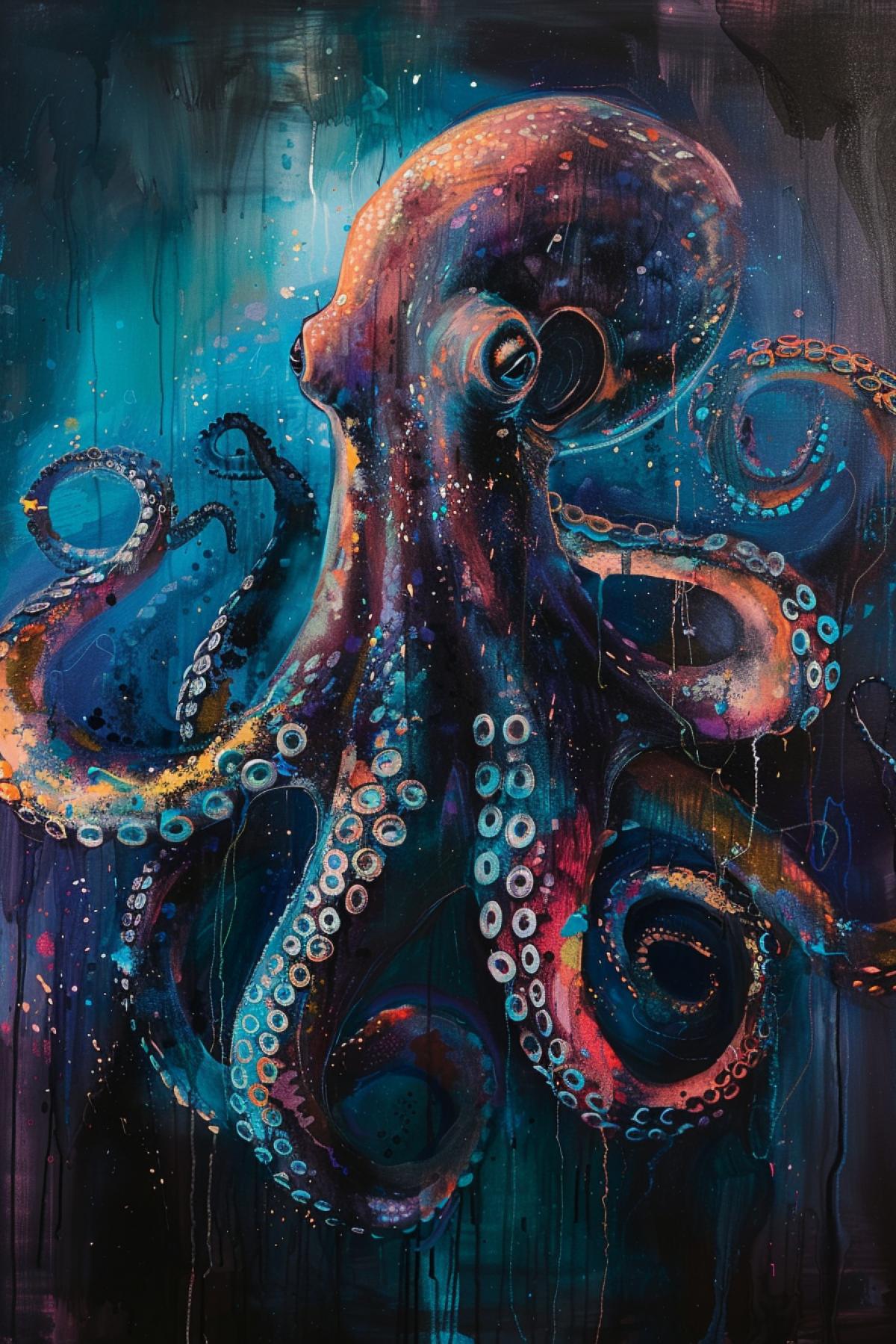 Octopus, maximalism, psychedelic, flickering, parallel world