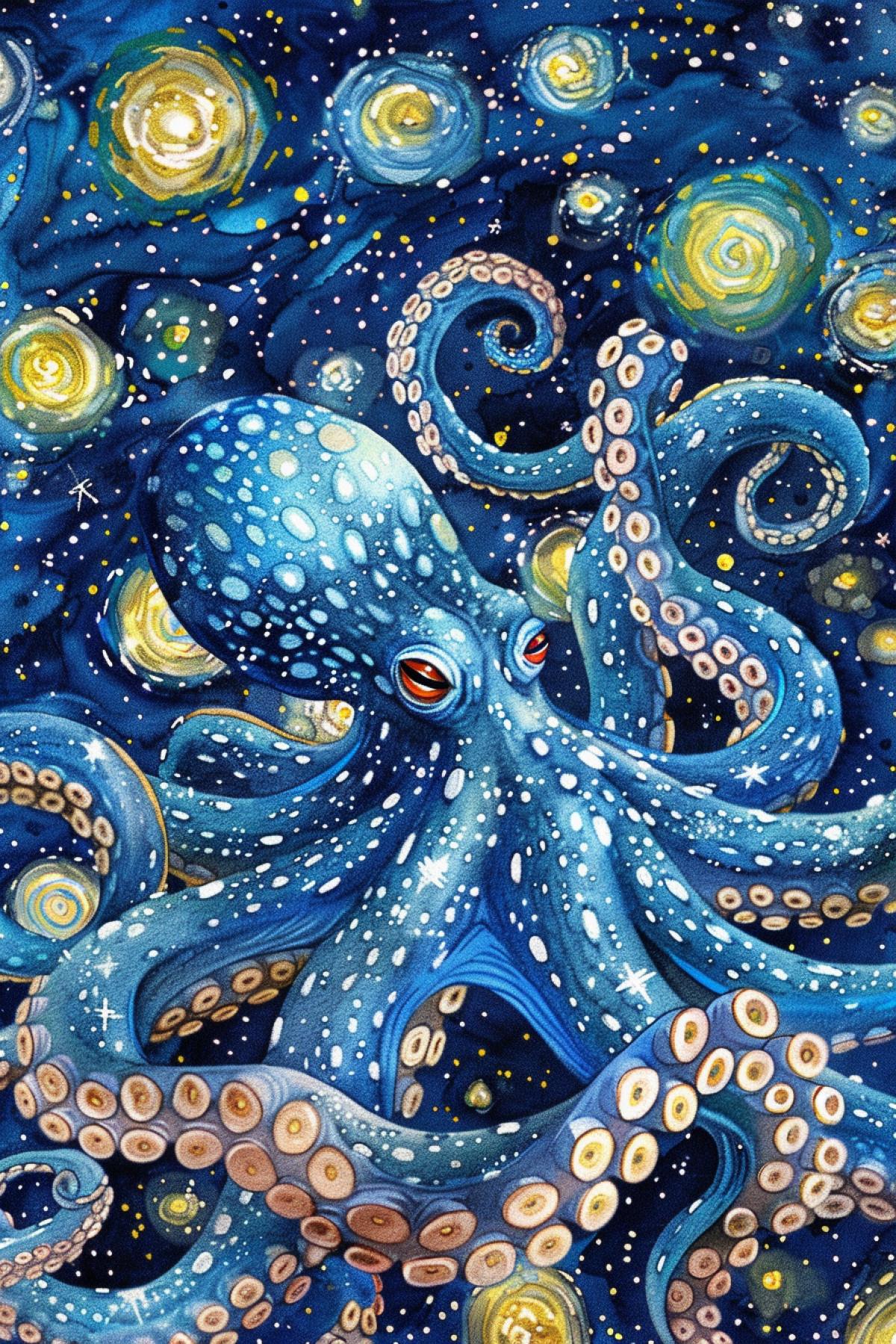 Beautiful Cthulhu-octopus in the style of Van Gogh