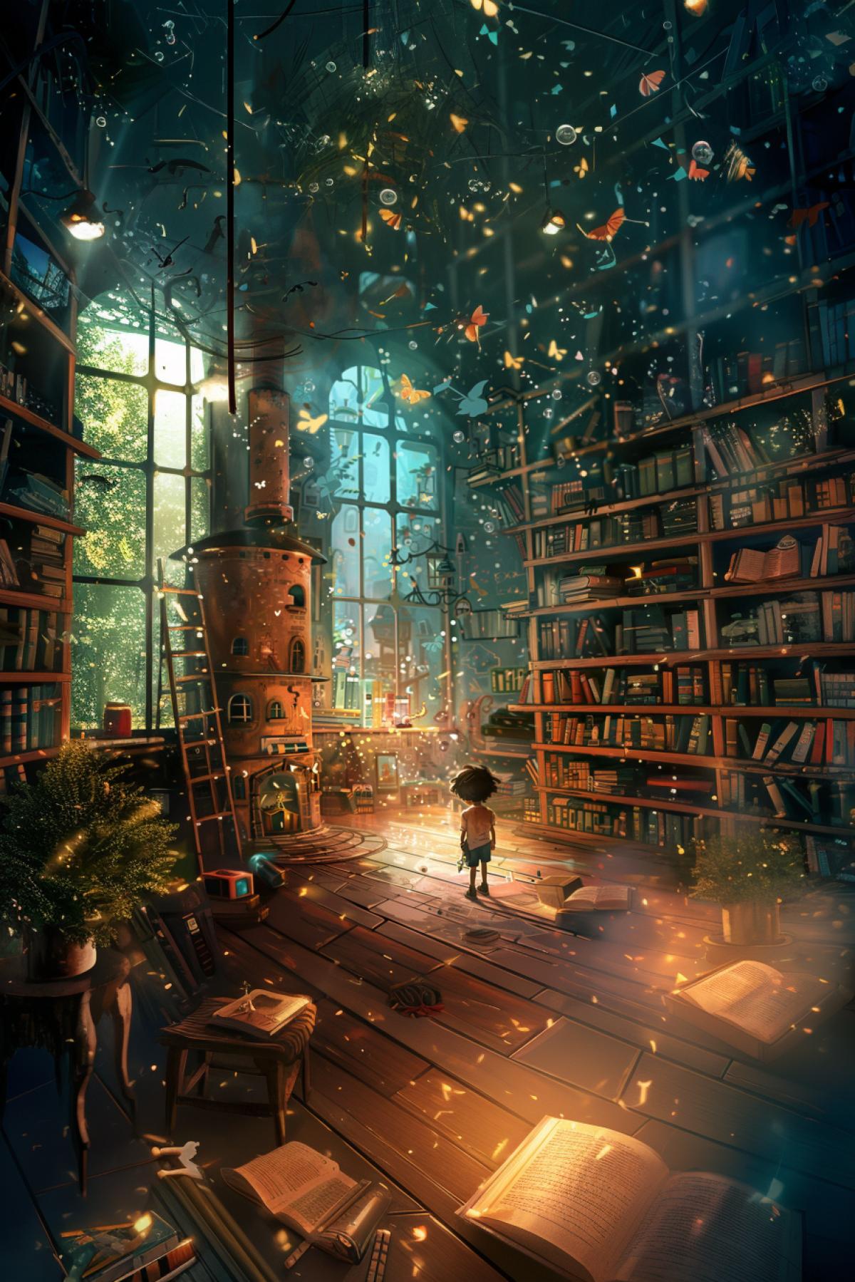 A room from childhood, large objects, a magical world, the world through the eyes of a child, flickering