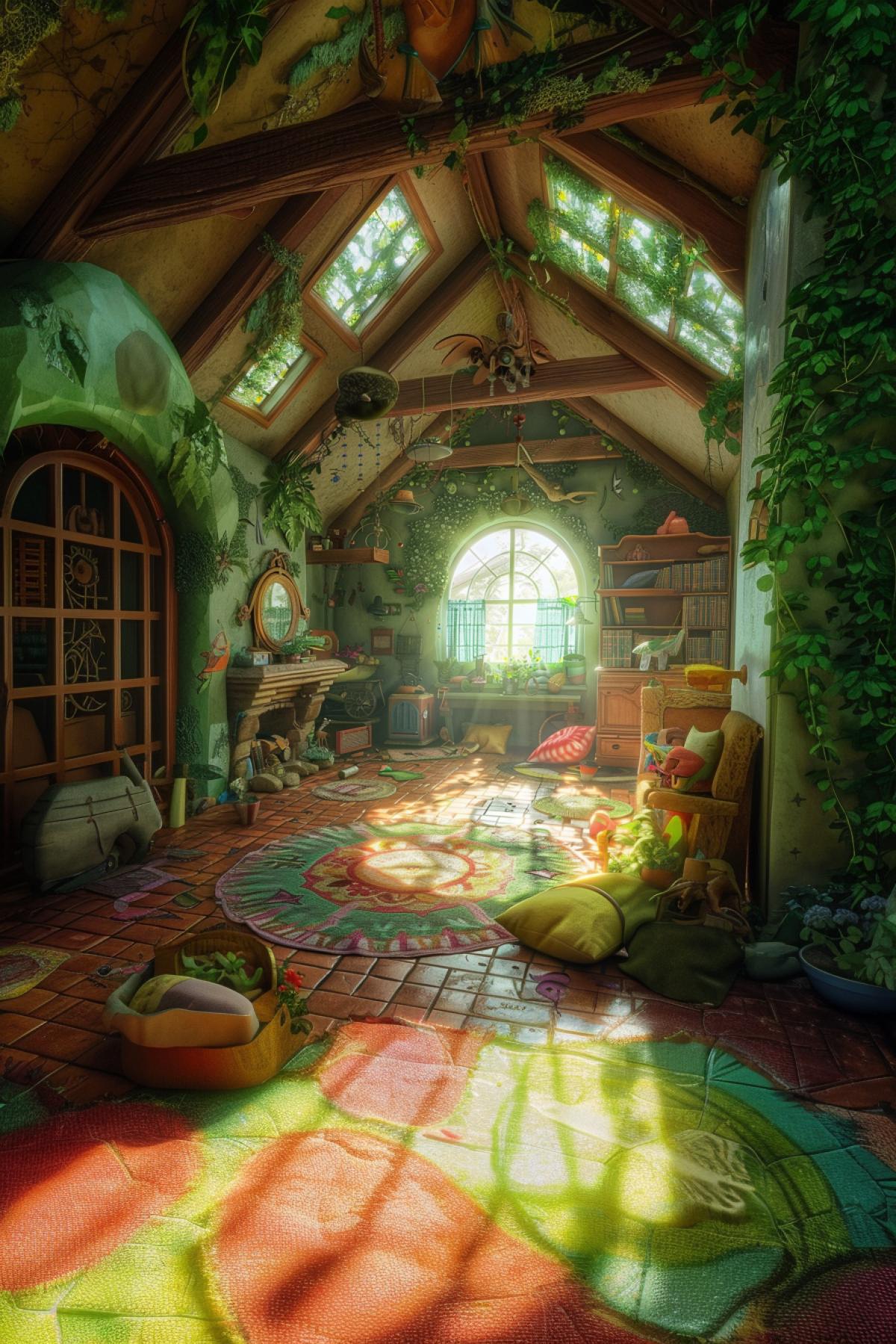Room from childhood, large objects, magical world, flickering, childrens world, good quality