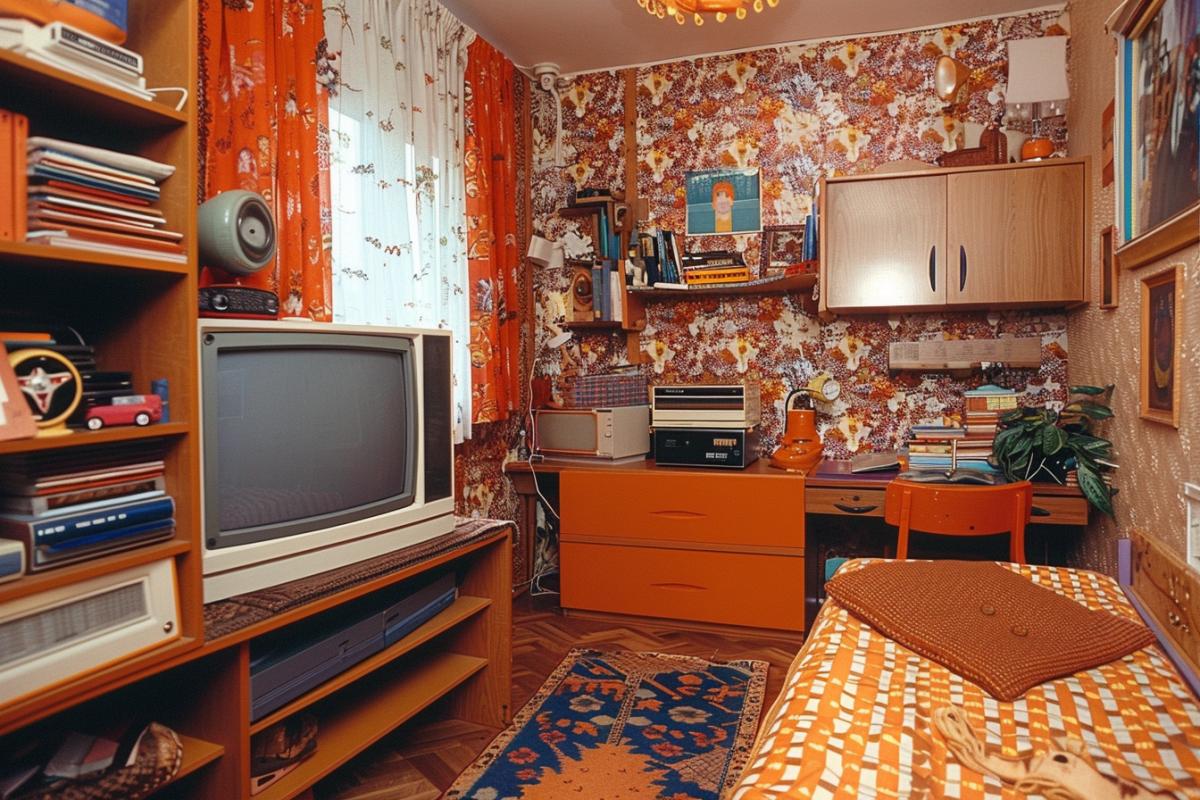 boys room from the 80s. in the style of the Soviet period