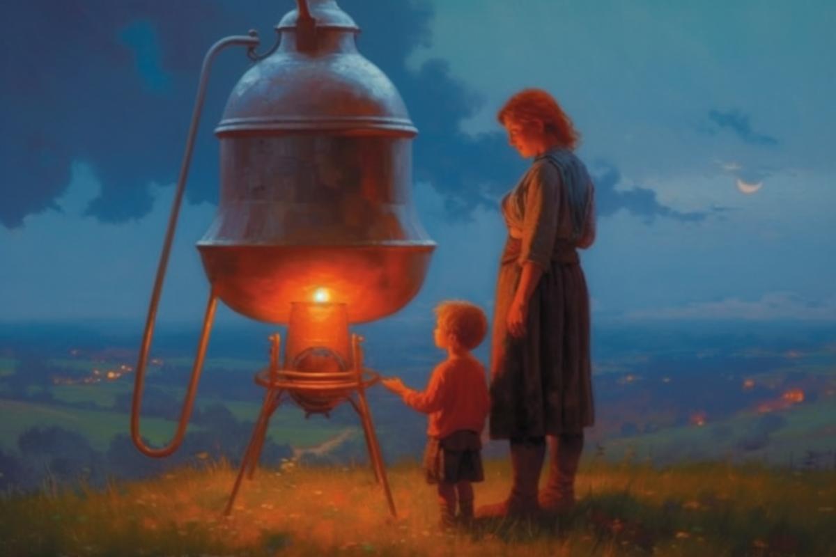 Mother and child with a moonshine still