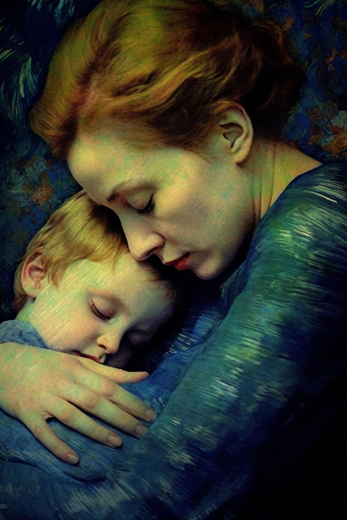 Mother and child in the style of Van Gogh