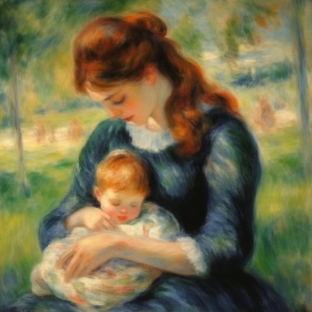 young mother with child, painting in the style of Auguste Renoir