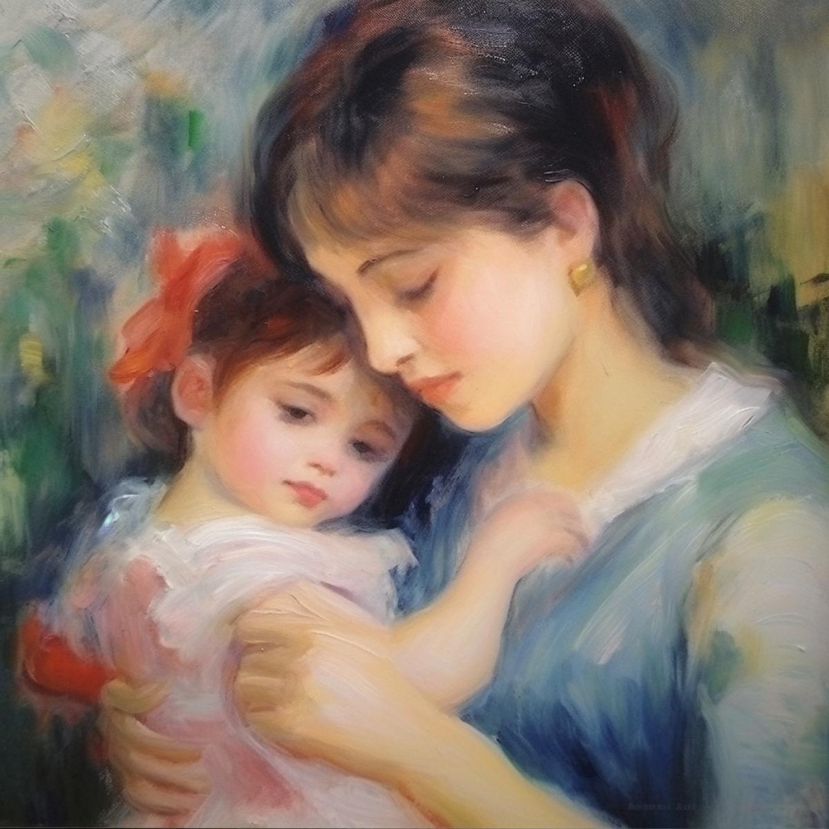 young mother with child, painting in the style of Auguste Renoir