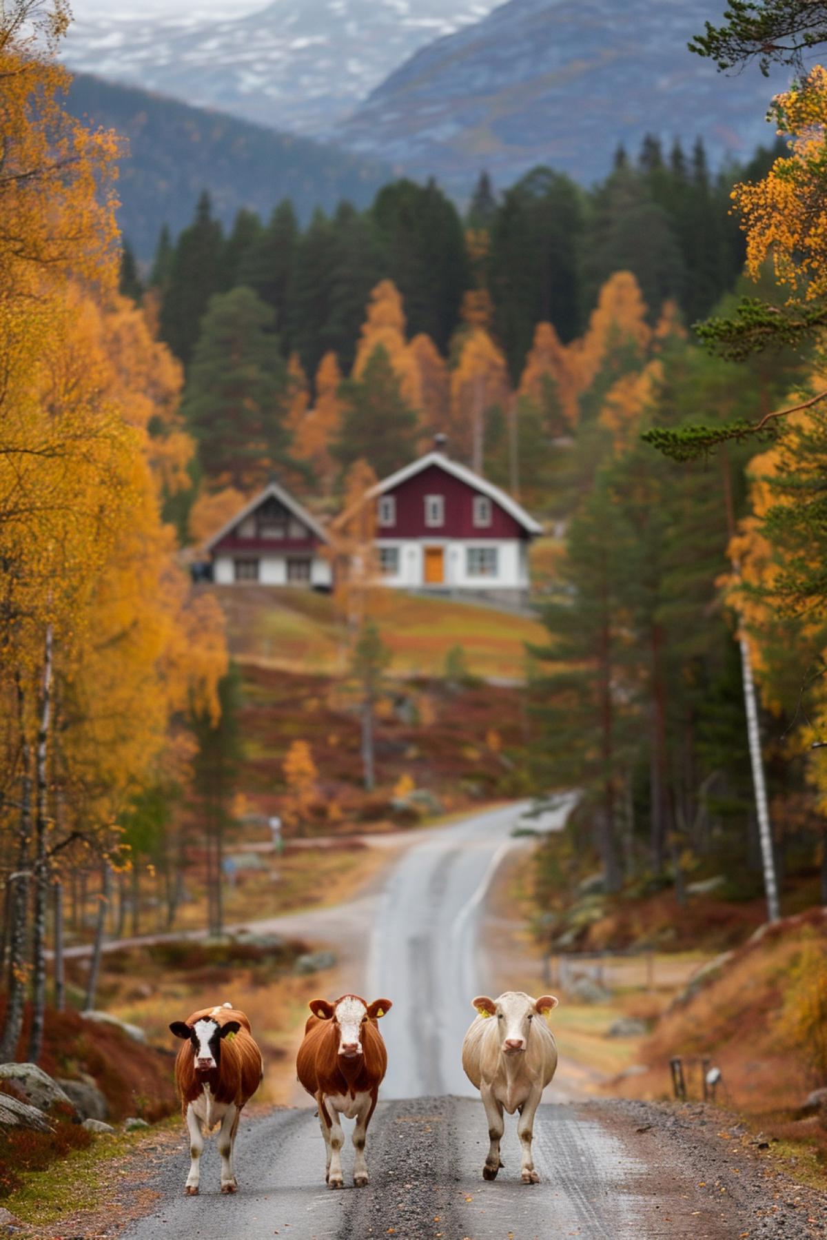 Russian village road, cows nearby, Russian life