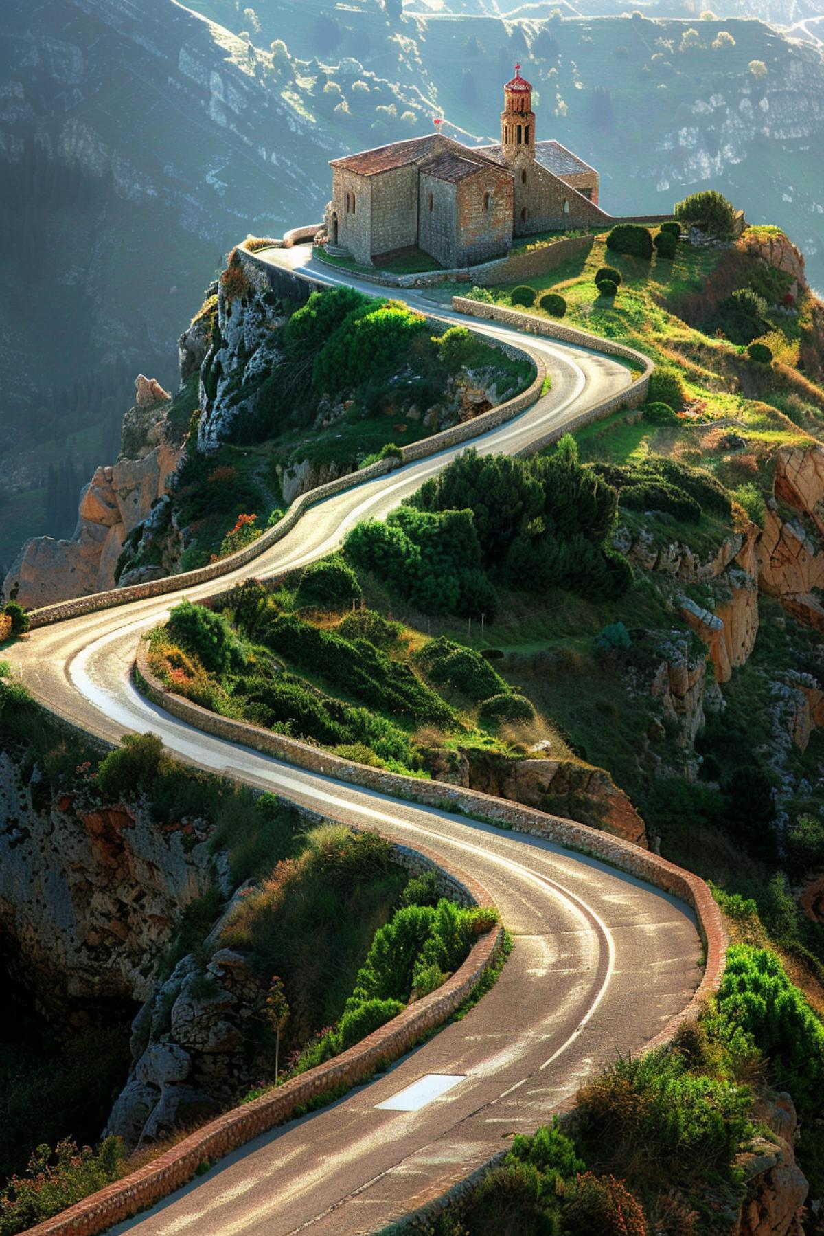 The long and winding road to the Christian temple on the hill breathtaking