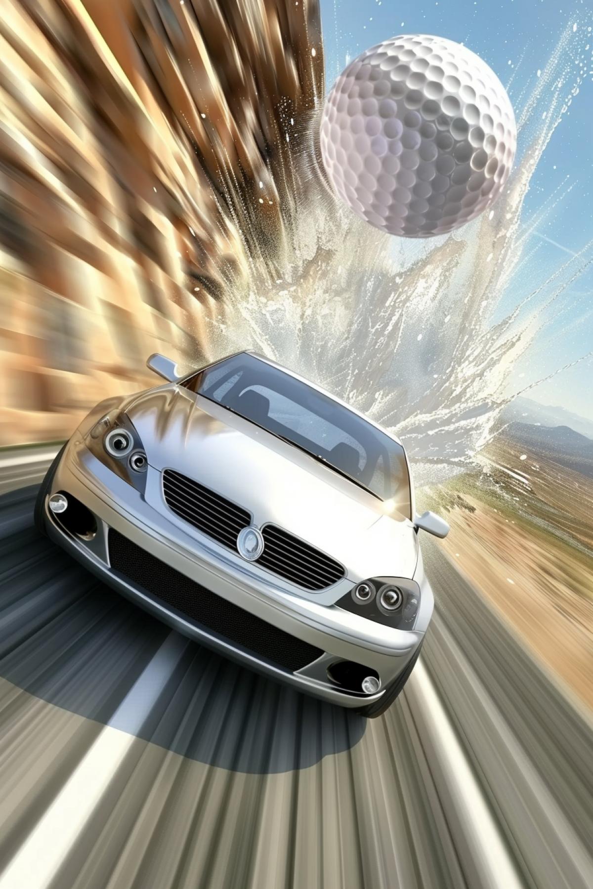 Golf ball flies into the windshield of a car