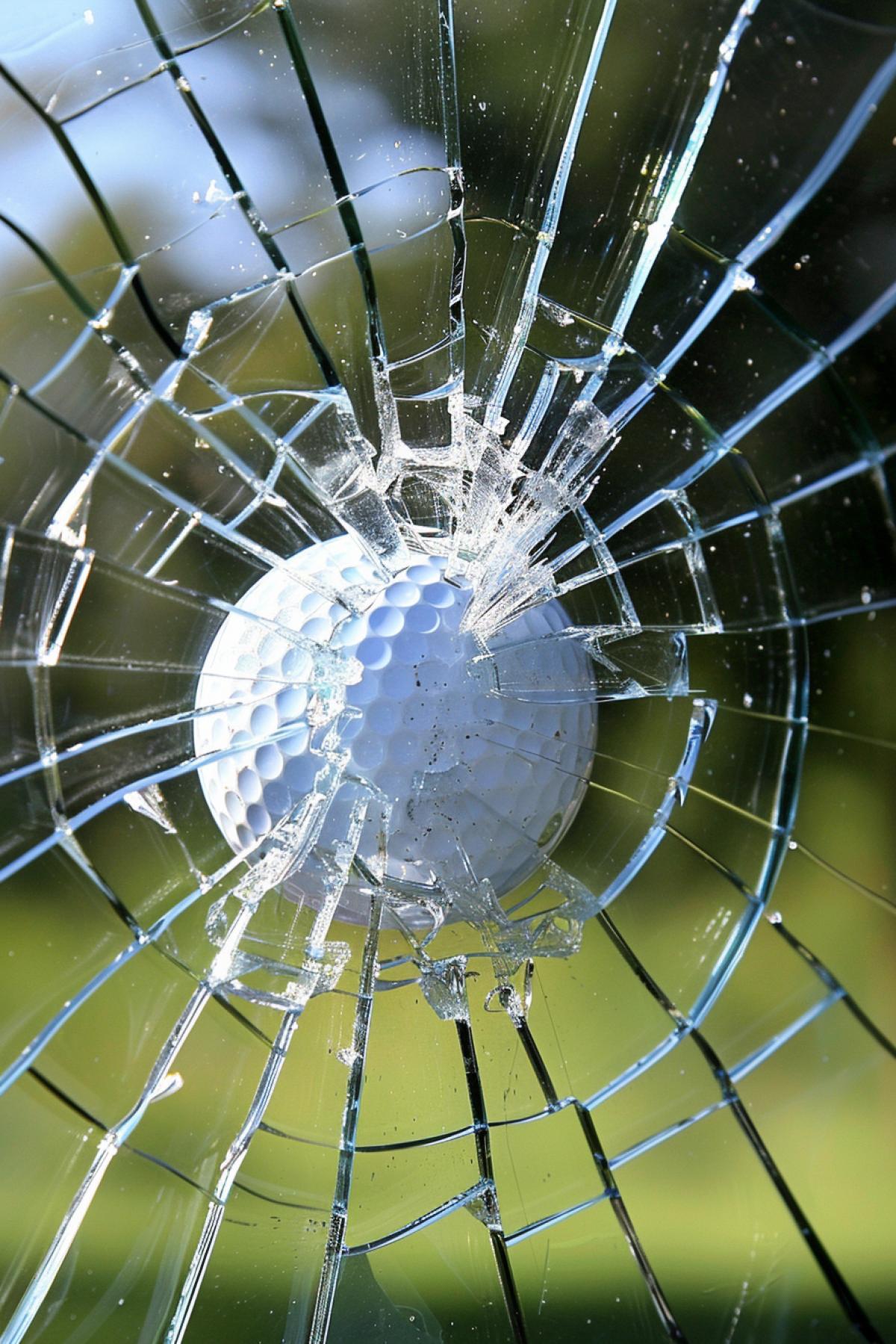 A golf ball shatters a car windshield