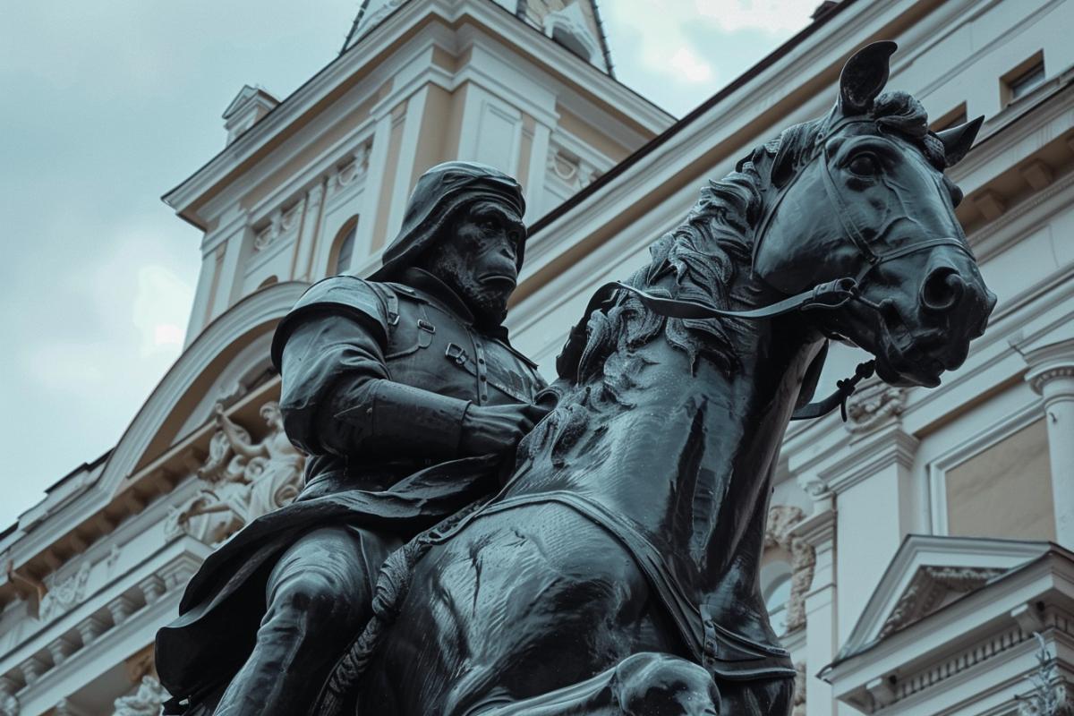 Statue of a monkey riding a horse, giant statue, Moscow