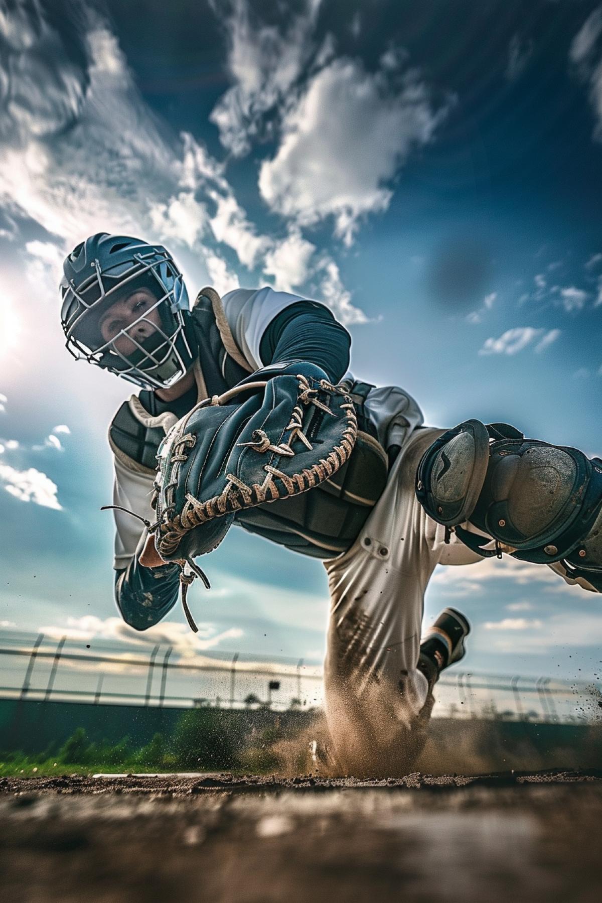 Baseball catcher epic photo low view dynamics rush