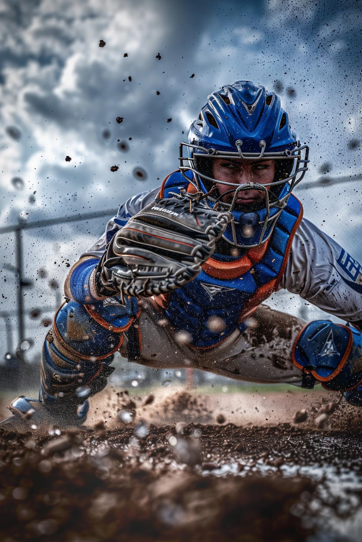 Baseball catcher epic photo low view dynamics rush