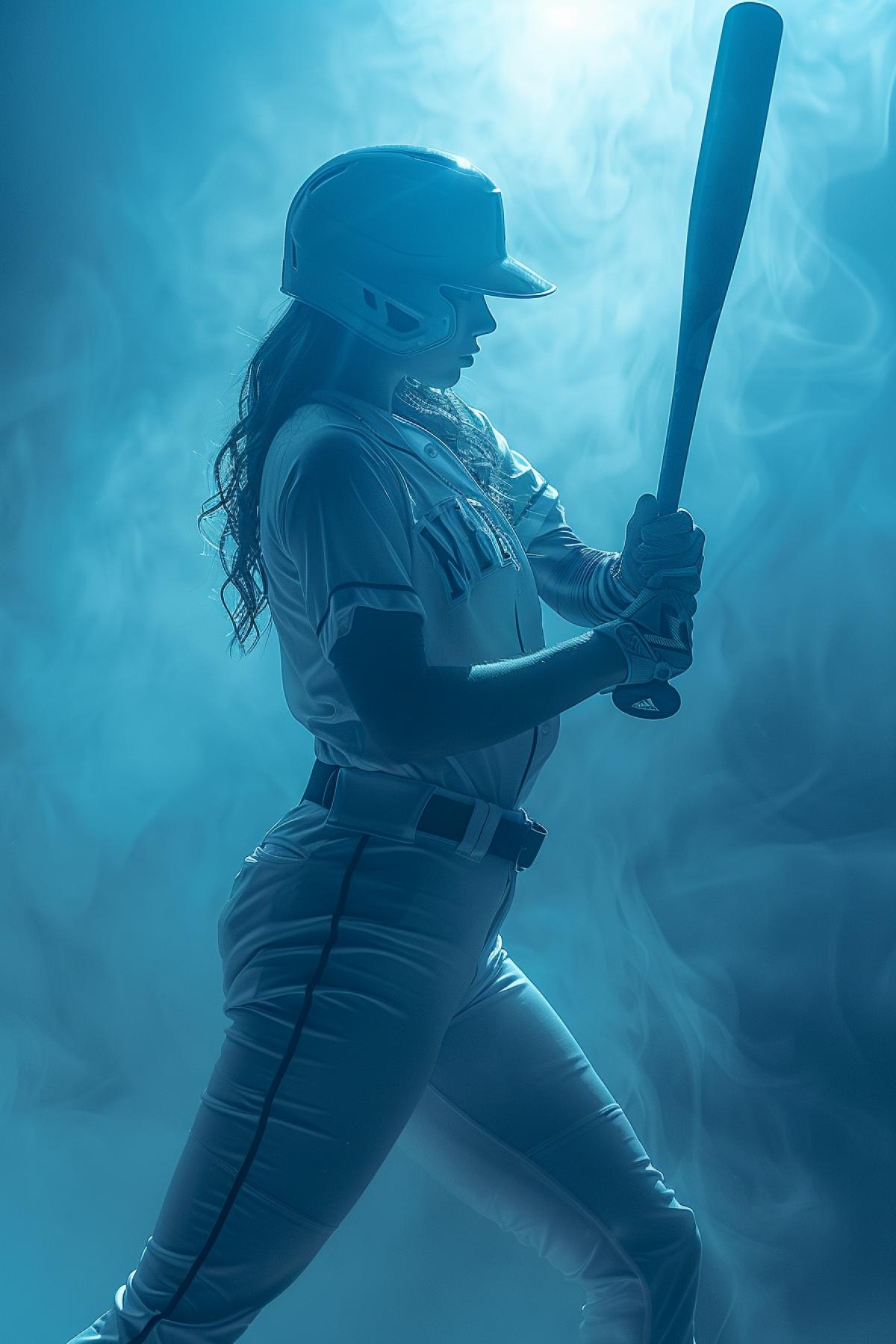 a female baseball athlete batting, full body, country western Texas, ESPN dramatic lighting