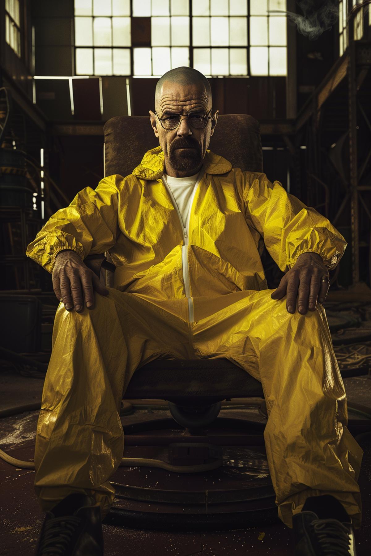 Walter White sits in a gas mask on the Throne