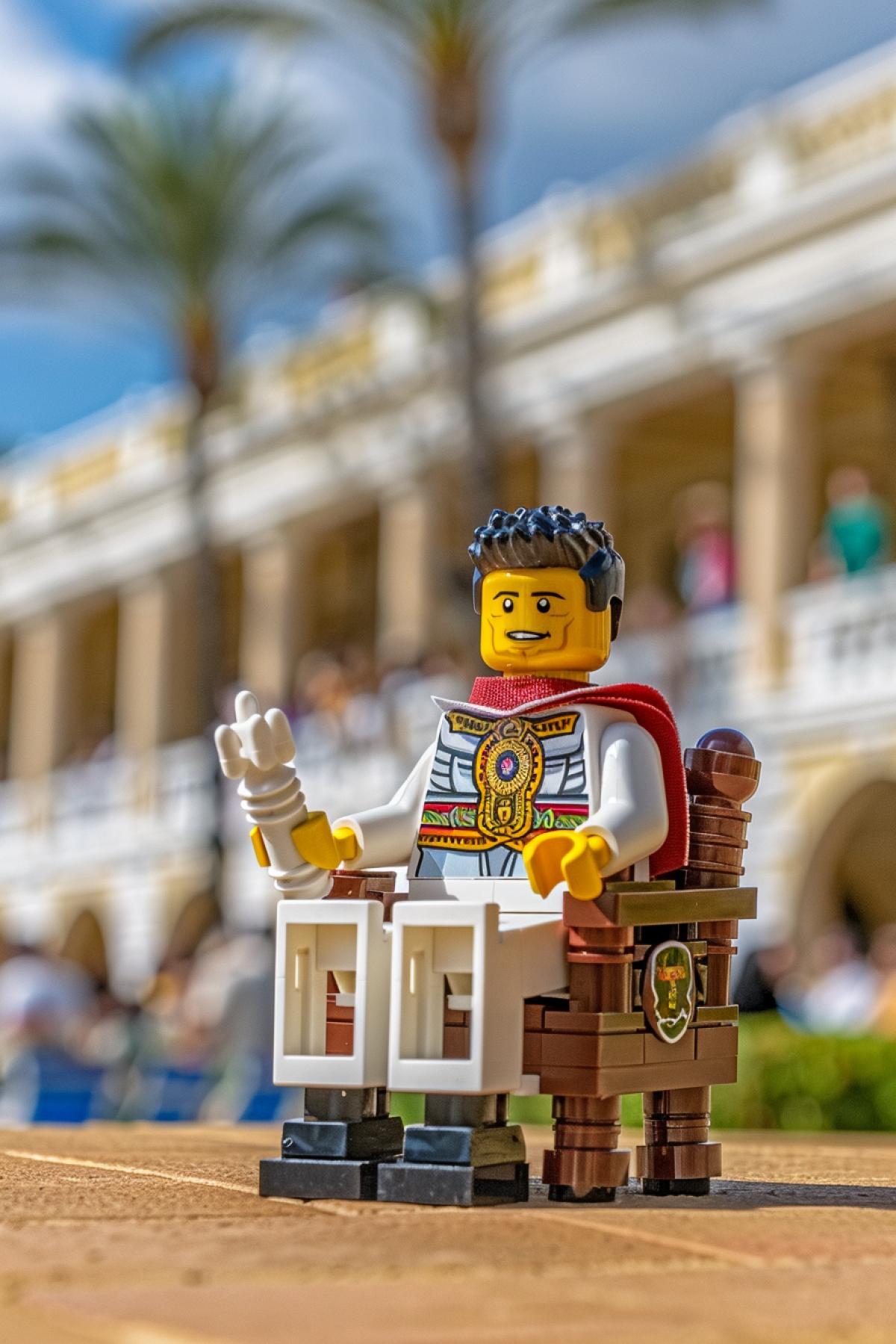 King sitting on a throne, lego style