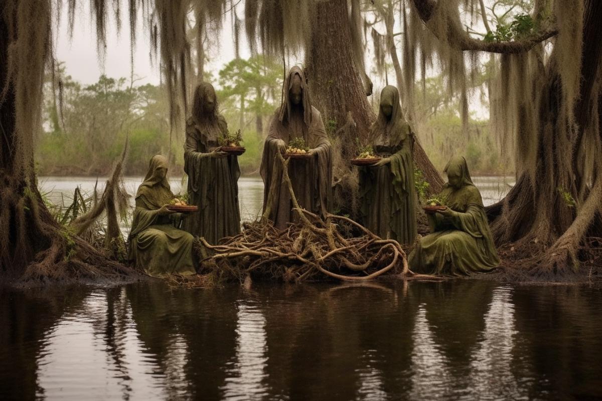 Mysterious family photo of sorcerers in the swamp