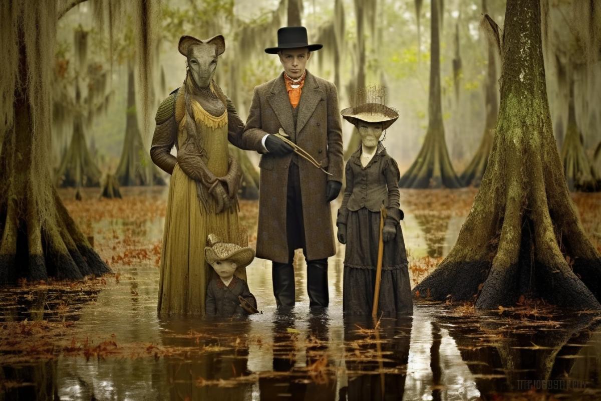 Mysterious family photo of sorcerers in the swamp