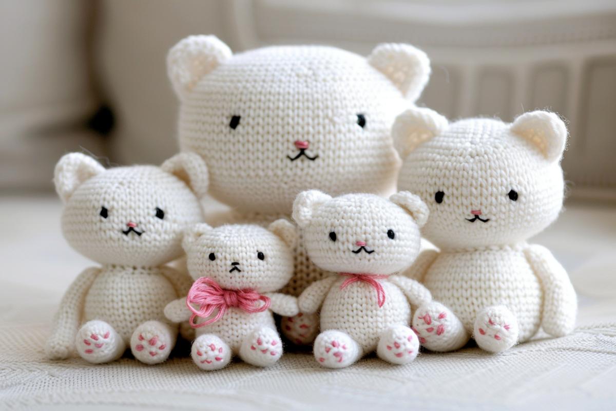 Cute photo of a family of knitted cats