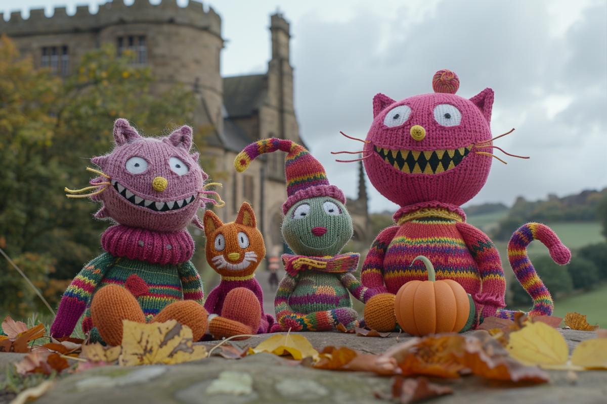 Cute photo of a family of knitted cats