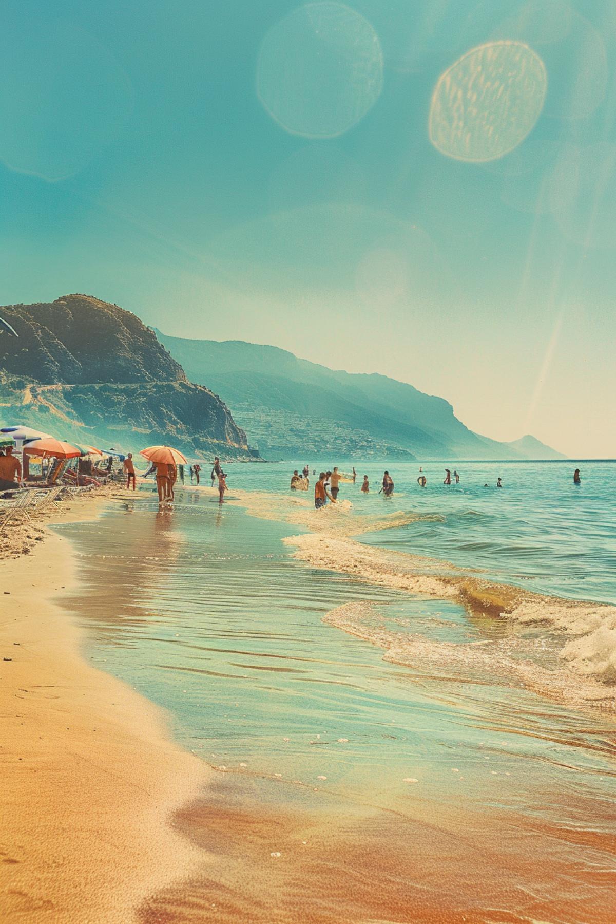 Relax on the beach, parallel world, flickering, maximalism clear sunny day