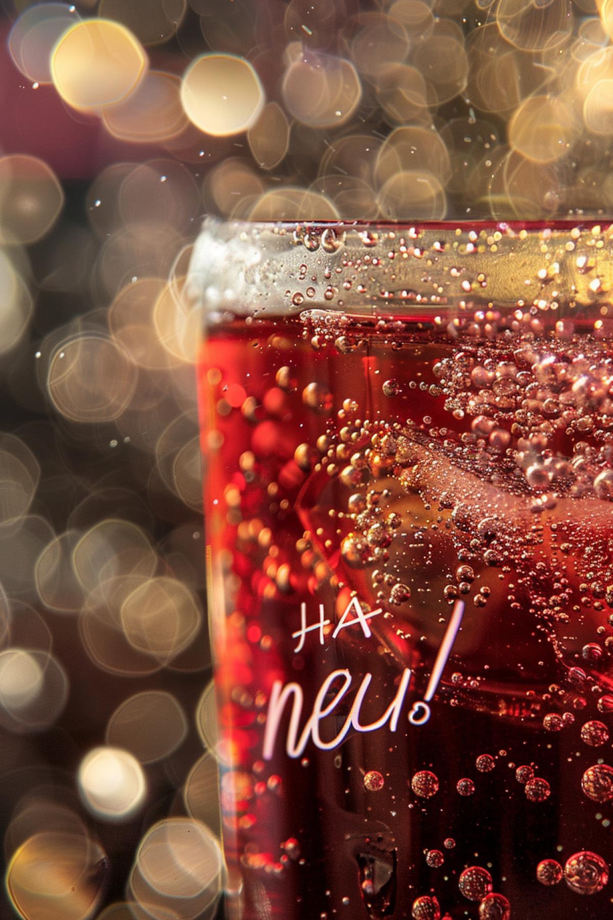 Sparkles and dew on sparkling delicious soda breathtaking photo text block letters \" HA, neú!\"
