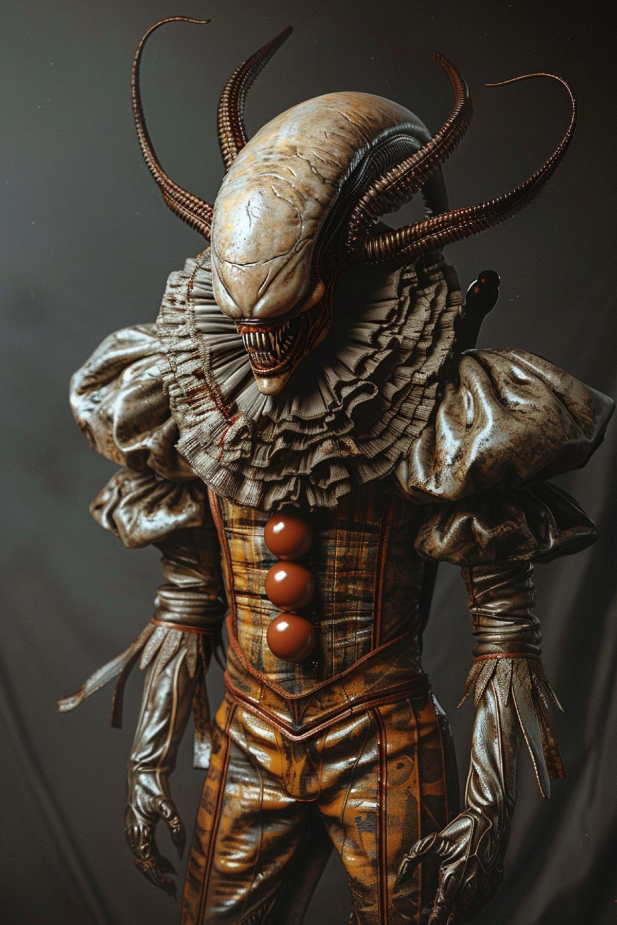 xenomorph alien dressed up as a clown