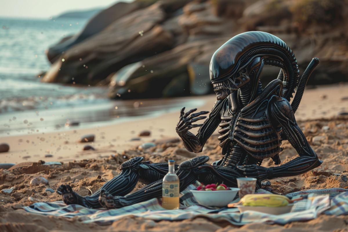 Xenomorph having a picnic on the beach