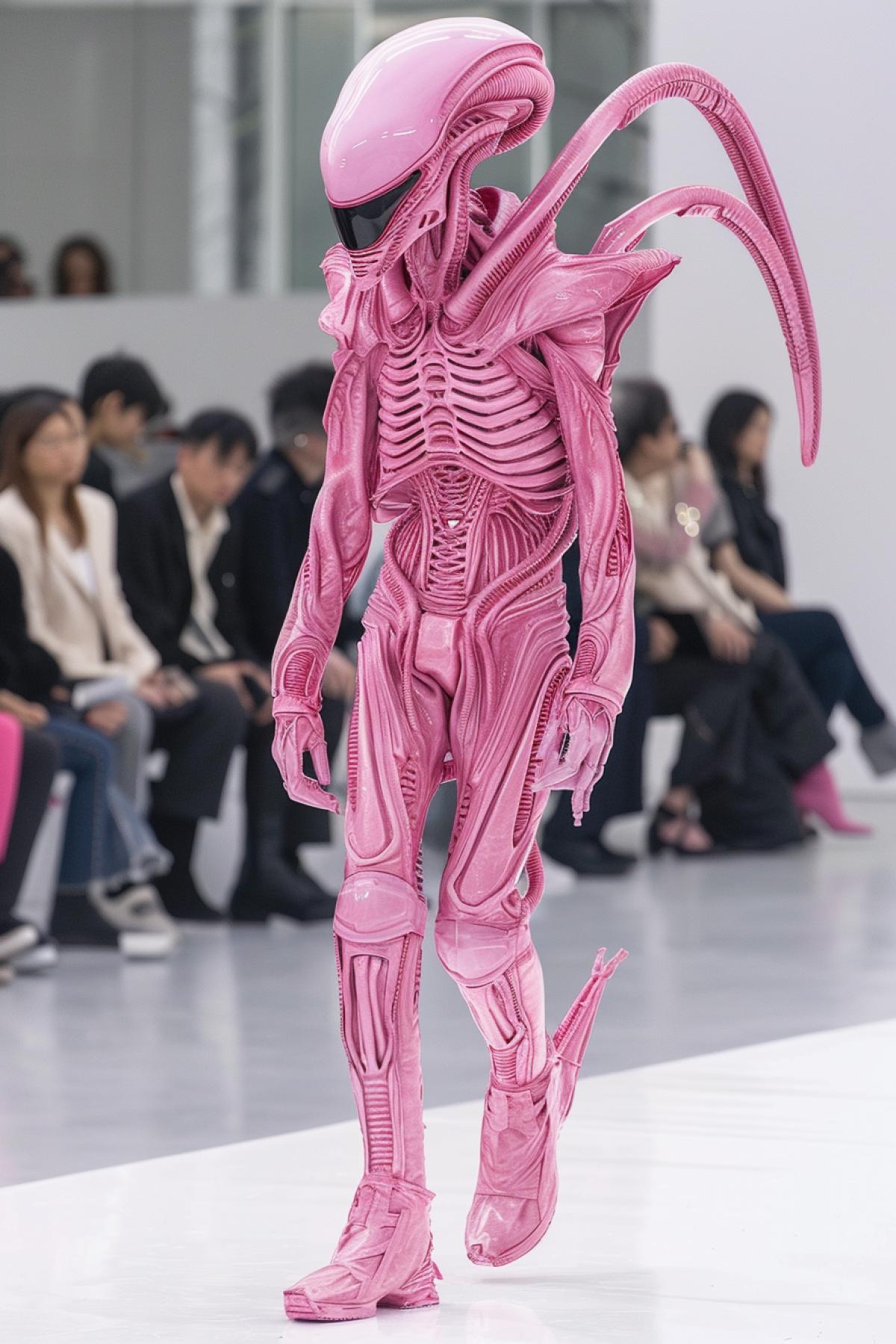 Real pink xenomorph walks in Balenciaga fashion show