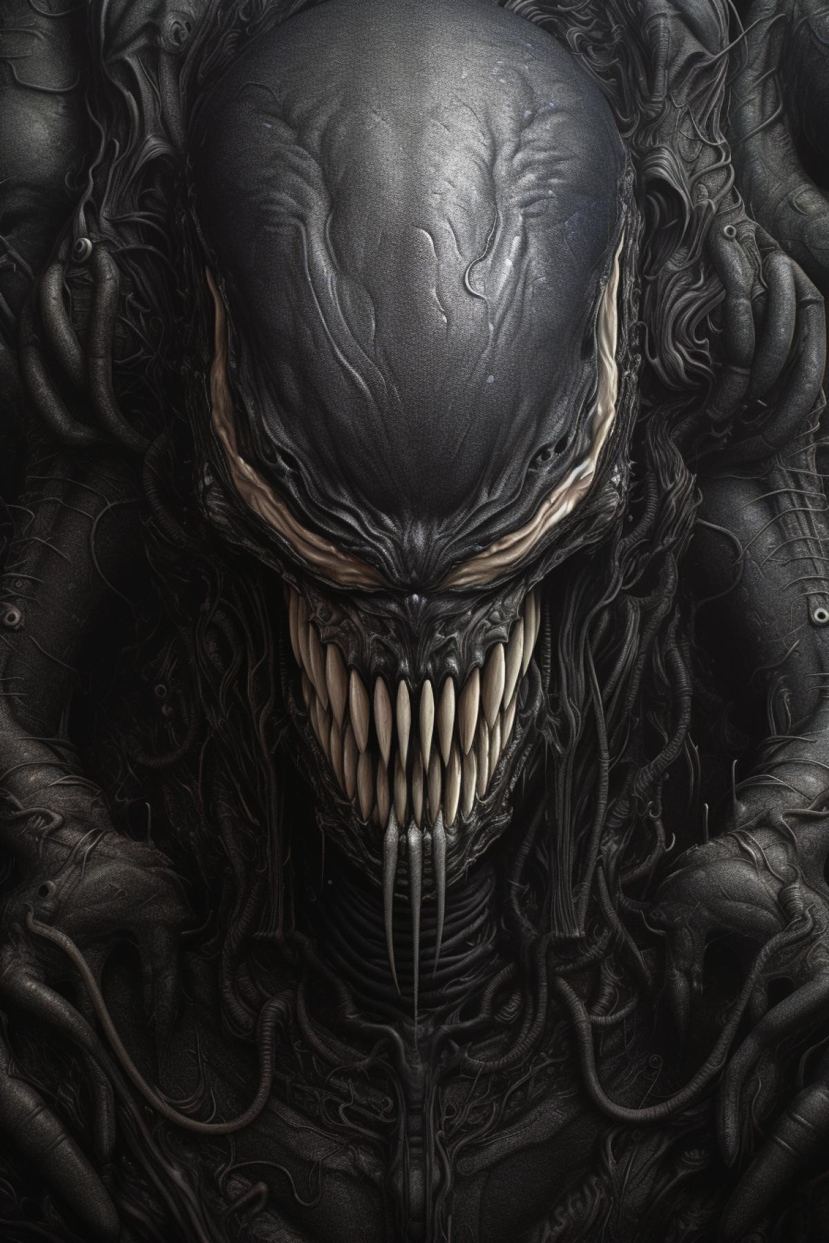 Xenomorph-Venom, with bat emblem on detailed, hyperrealism