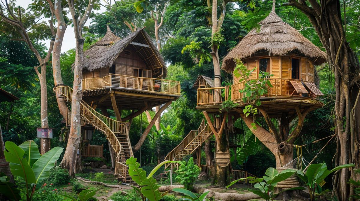 houses, huts and dwellings located in trees