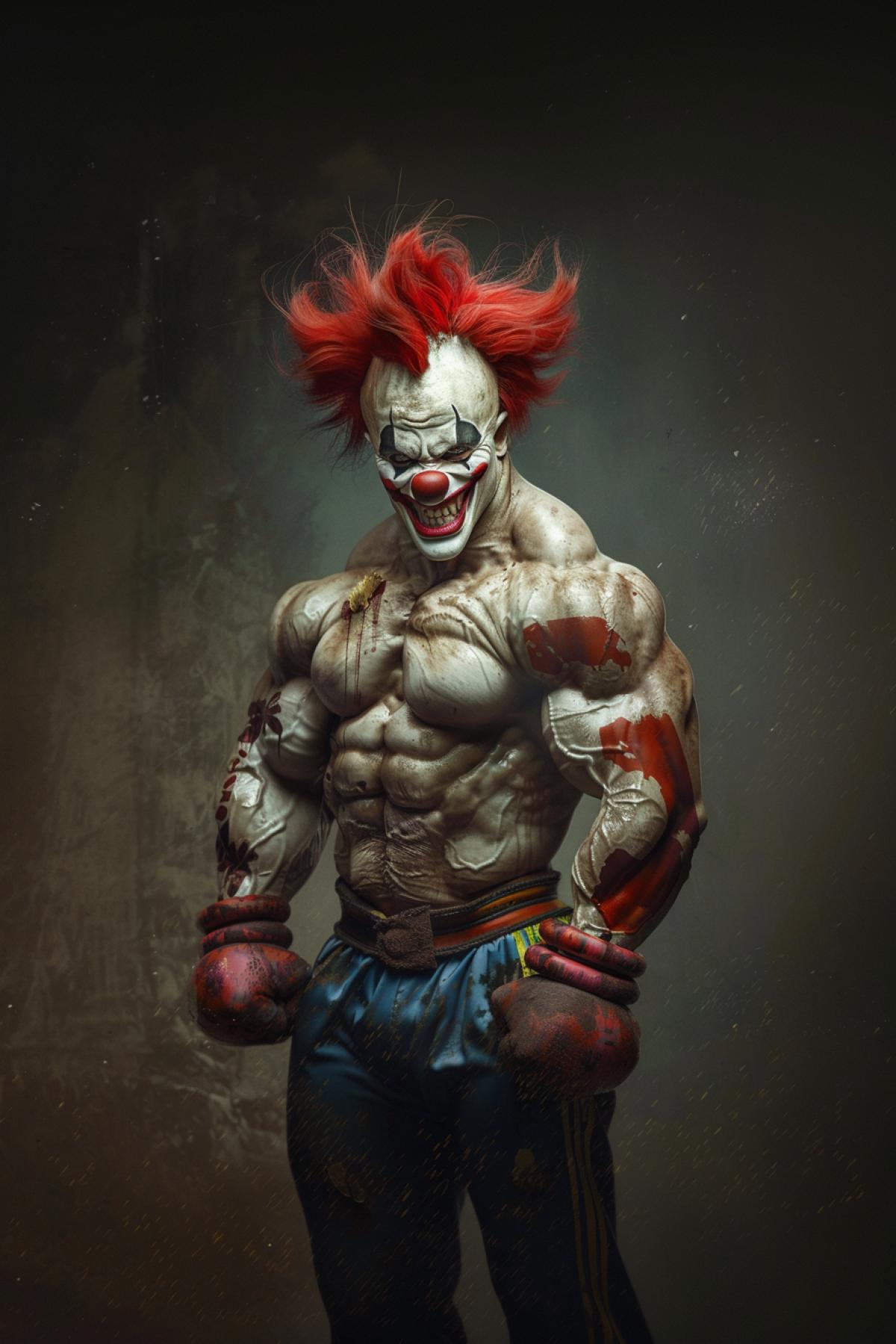 Cheerful kind clown bodybuilder, realism