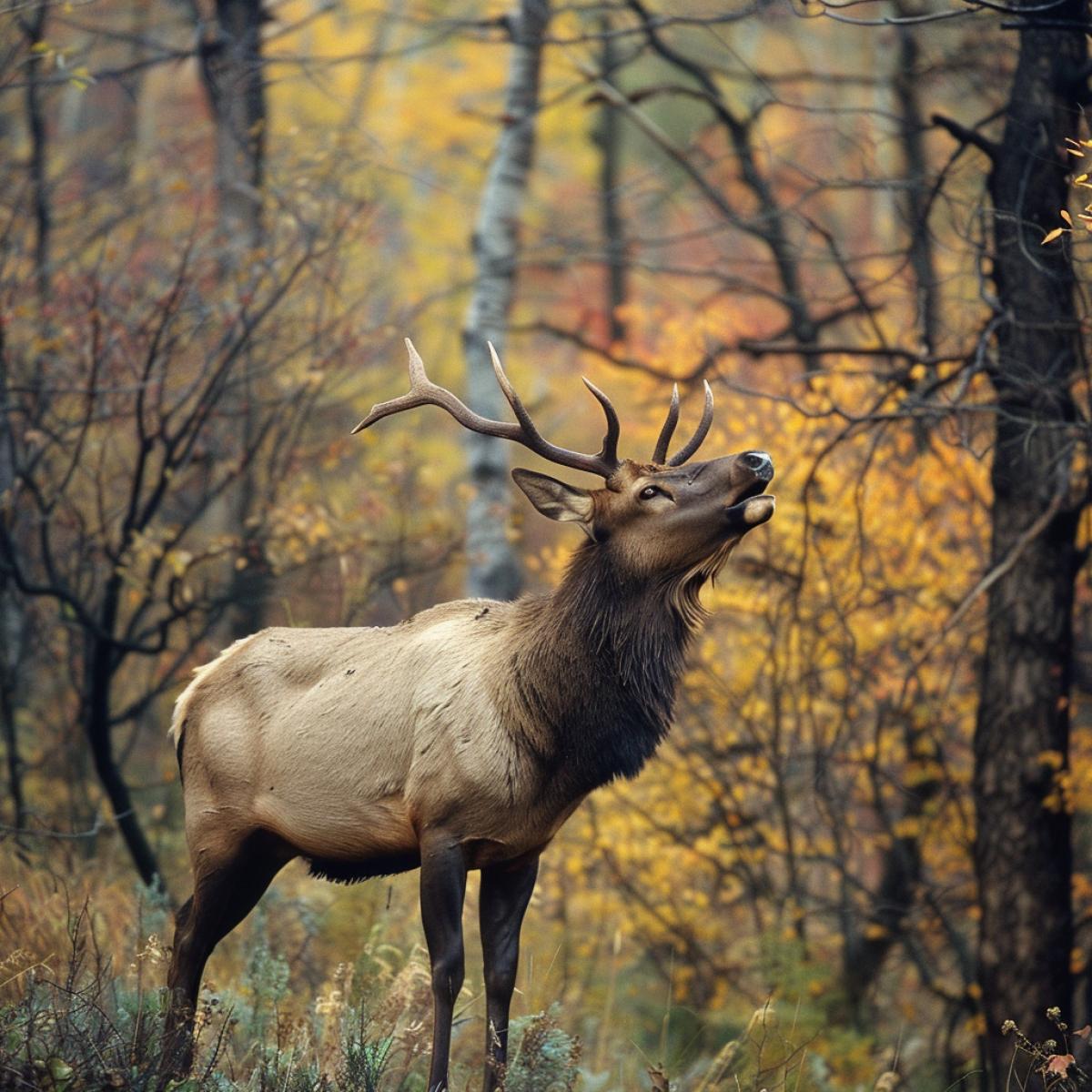 An elk in its native habitat calls a female during the rut