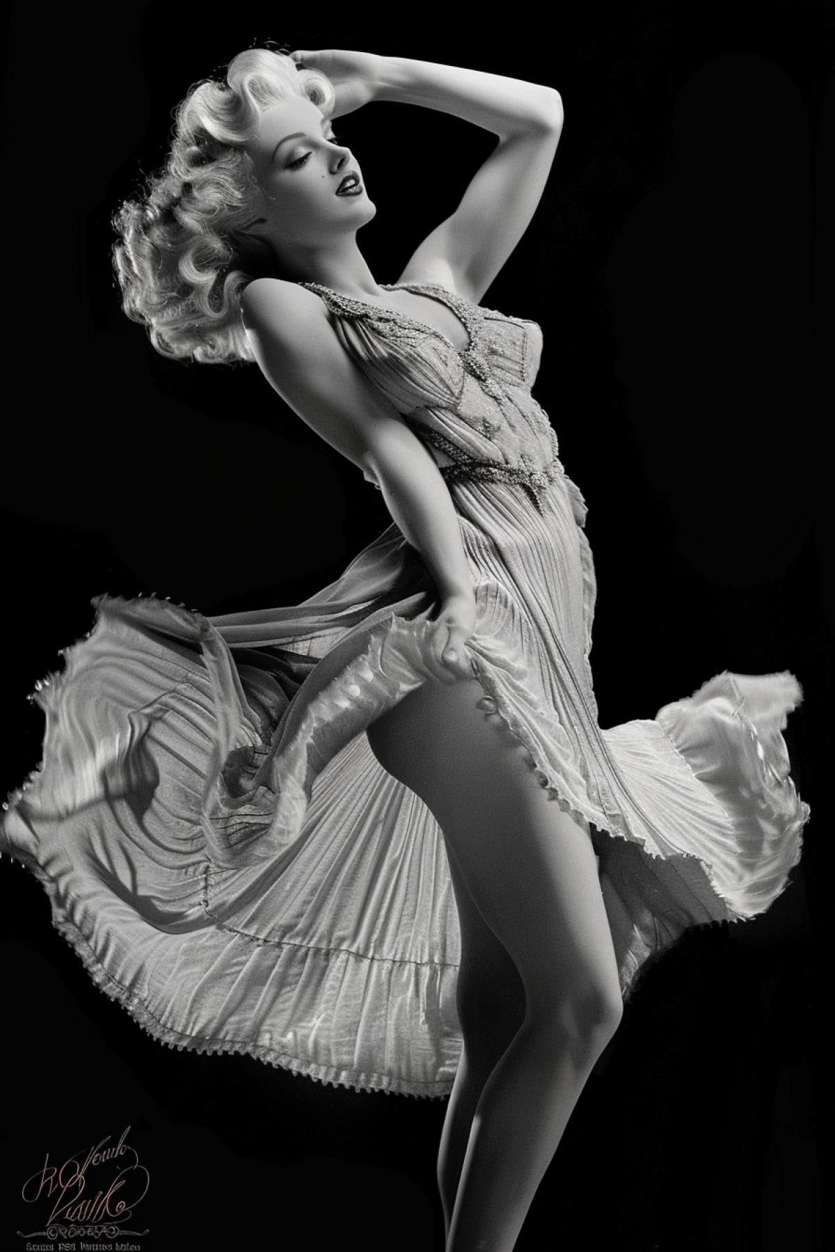 Marilyn Monroe famous scene wind blows the dress up ancient greek statue classicism in style of Miron Myron, Polikletos Polykleitos