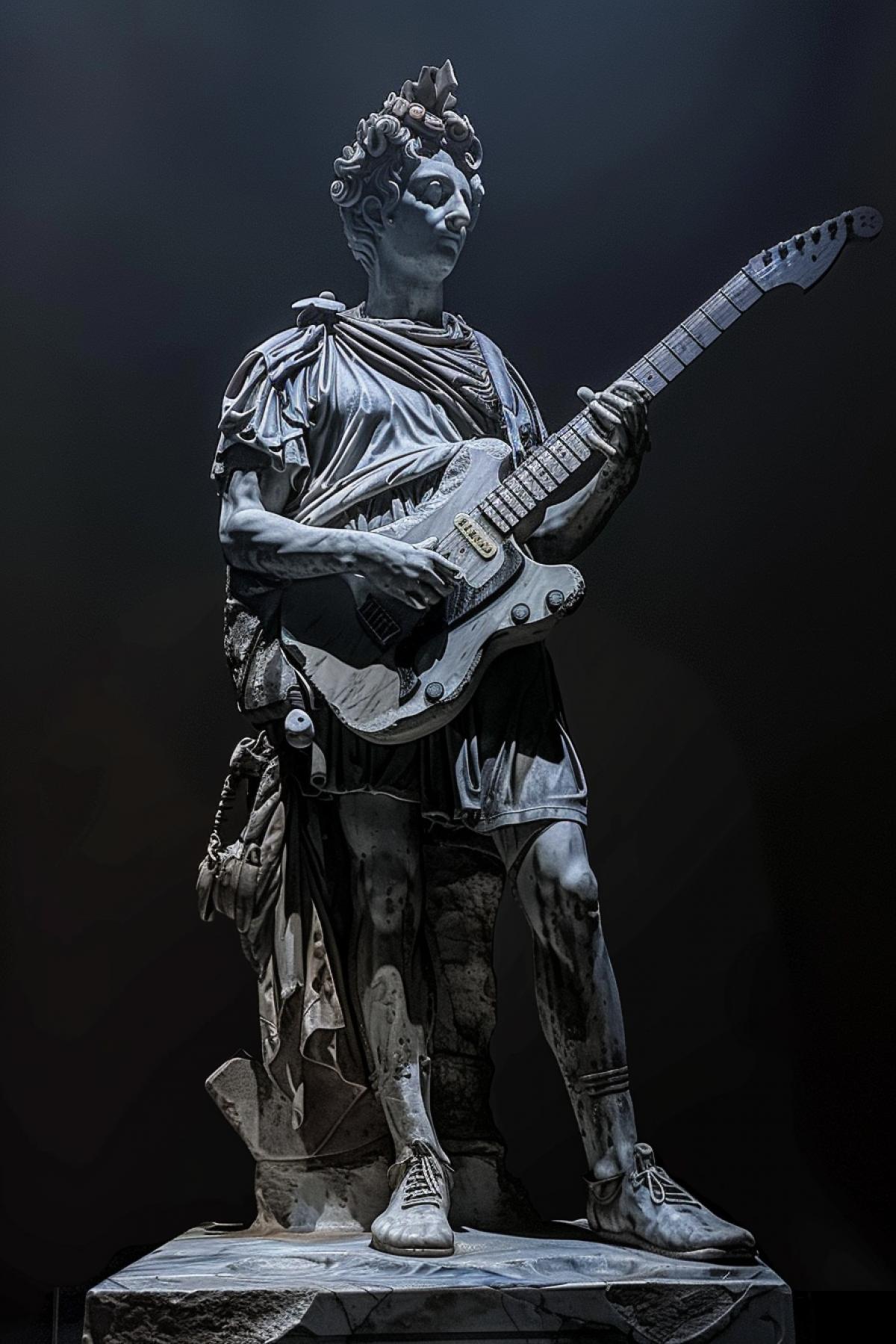 Greek statue of a punk musician