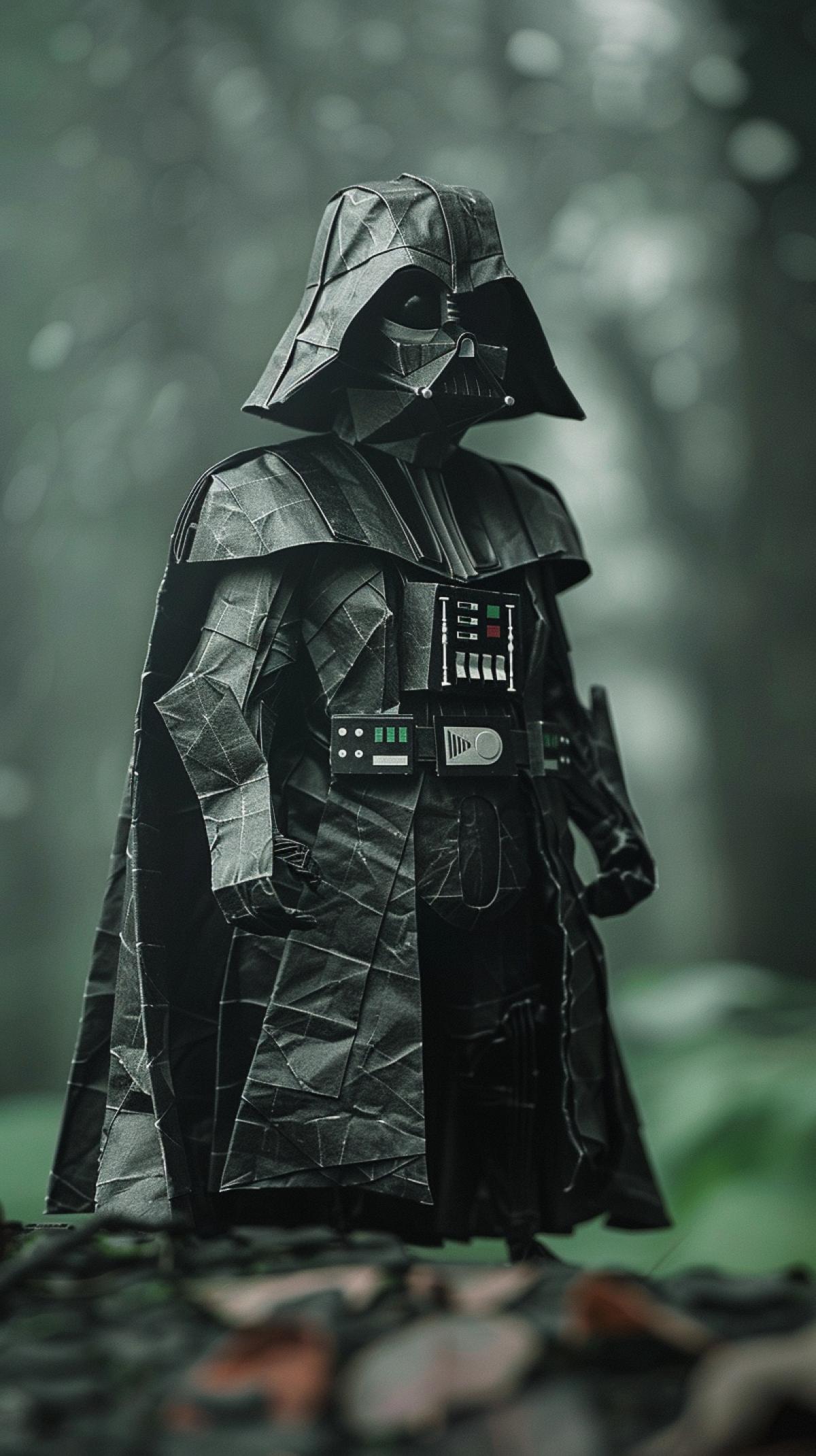 Darth Vader made by origami, Film Photography, Cinema scene, movie scene, 4K, UHD