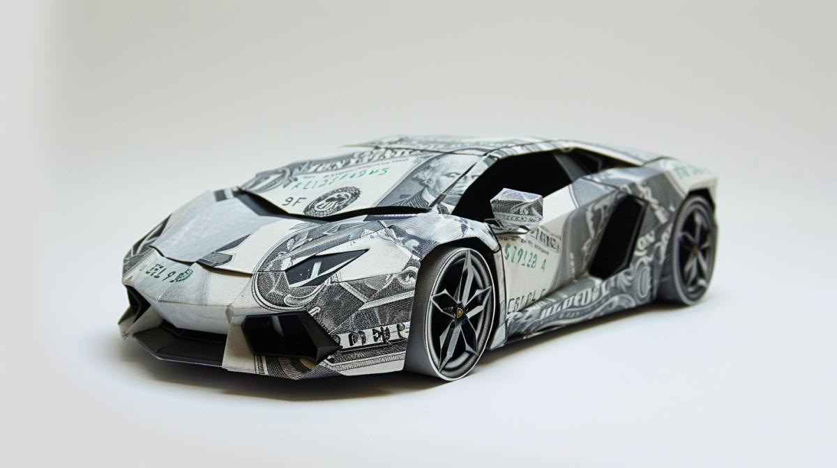 Origami sports car from a money bill